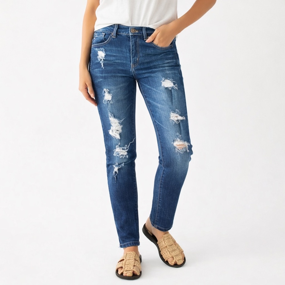 KanCan High Rise Distressed Skinny Jeans Dark Wash 26